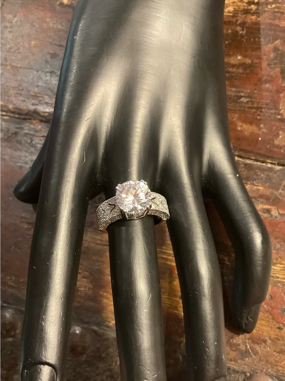 Sterling Silver Sparkle Cushion-Cut Solitaire Ring with Exquisite Pavé Band